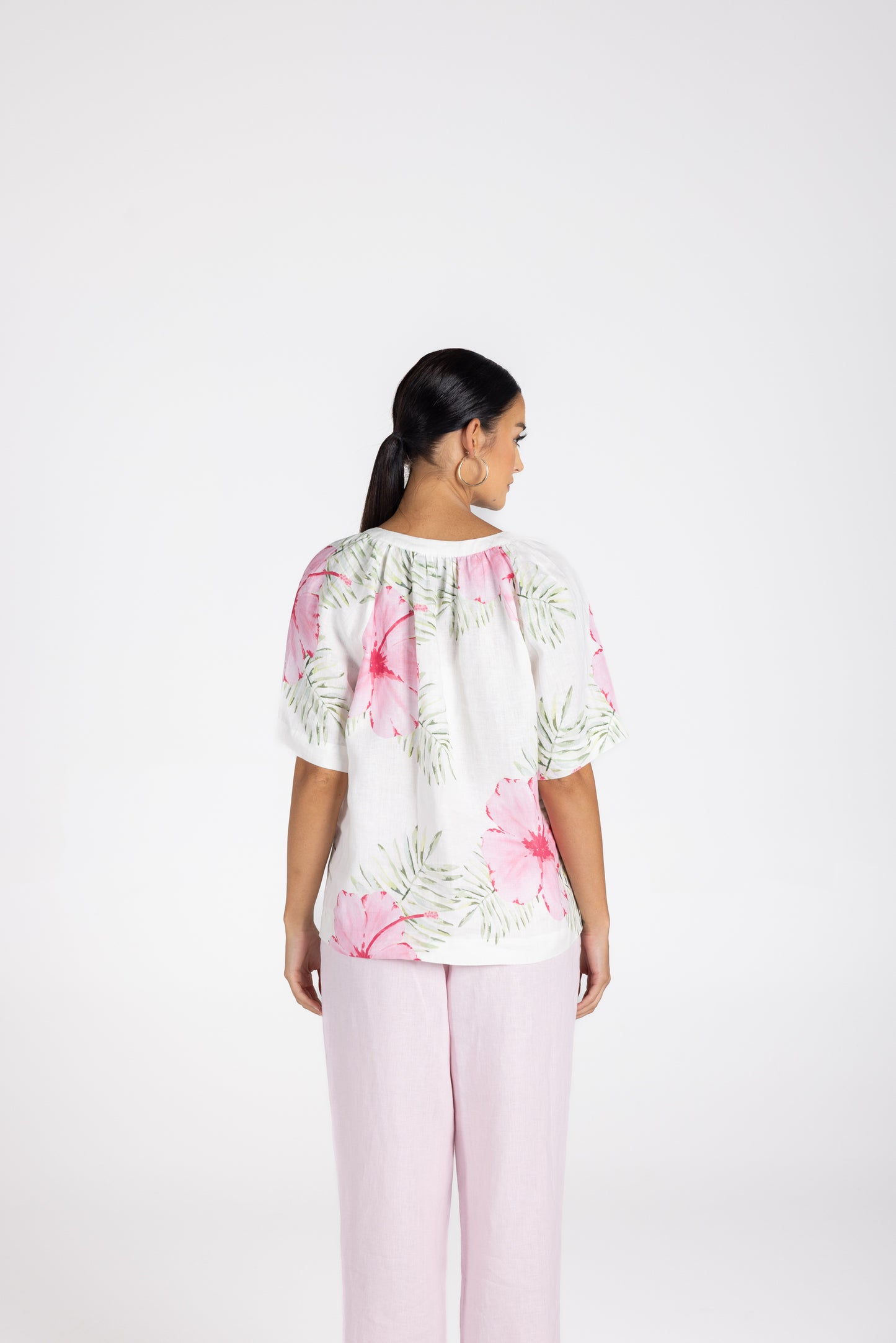 3235 - Tropical Print Key-Hole Top