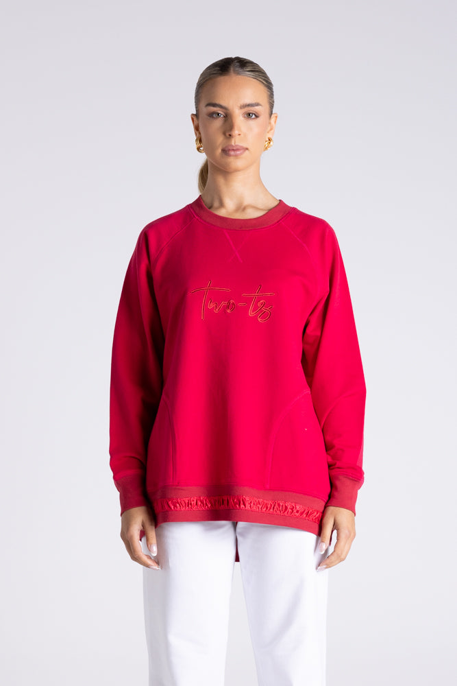 SWEAT WITH SATIN ROUCHED DETAIL