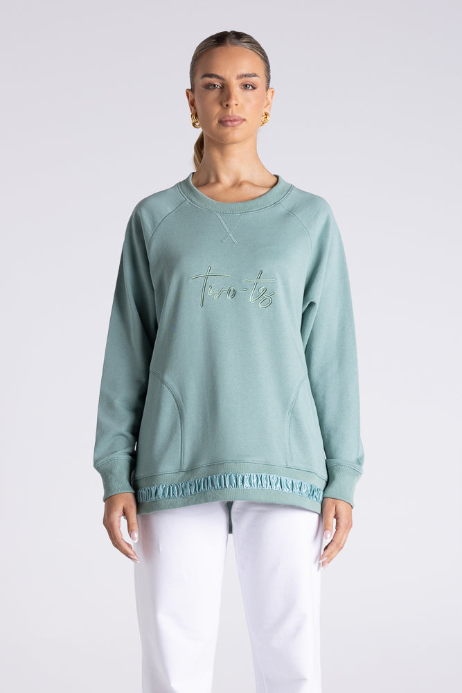 SWEAT WITH SATIN ROUCHED DETAIL
