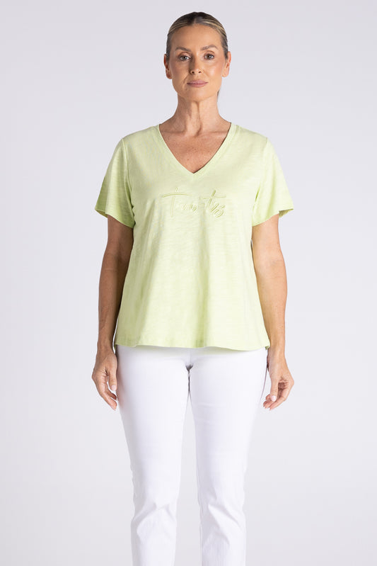 V NECK T-SHIRT W/EMBROIDERED LOGO