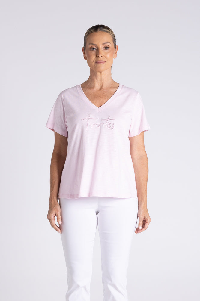 V NECK T-SHIRT W/EMBROIDERED LOGO