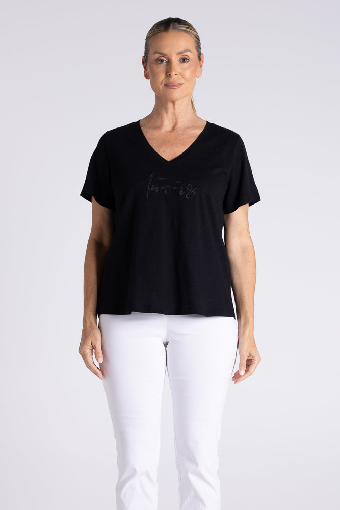 V NECK T-SHIRT W/EMBROIDERED LOGO