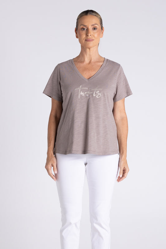 V NECK T-SHIRT W/EMBROIDERED LOGO