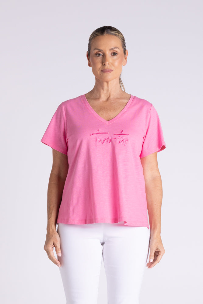 V NECK T-SHIRT W/EMBROIDERED LOGO