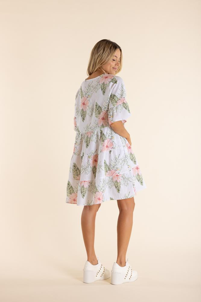 2837 - TROPICAL PRINT TIERED DRESS
