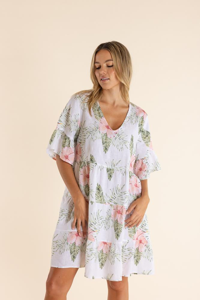 2837 - TROPICAL PRINT TIERED DRESS