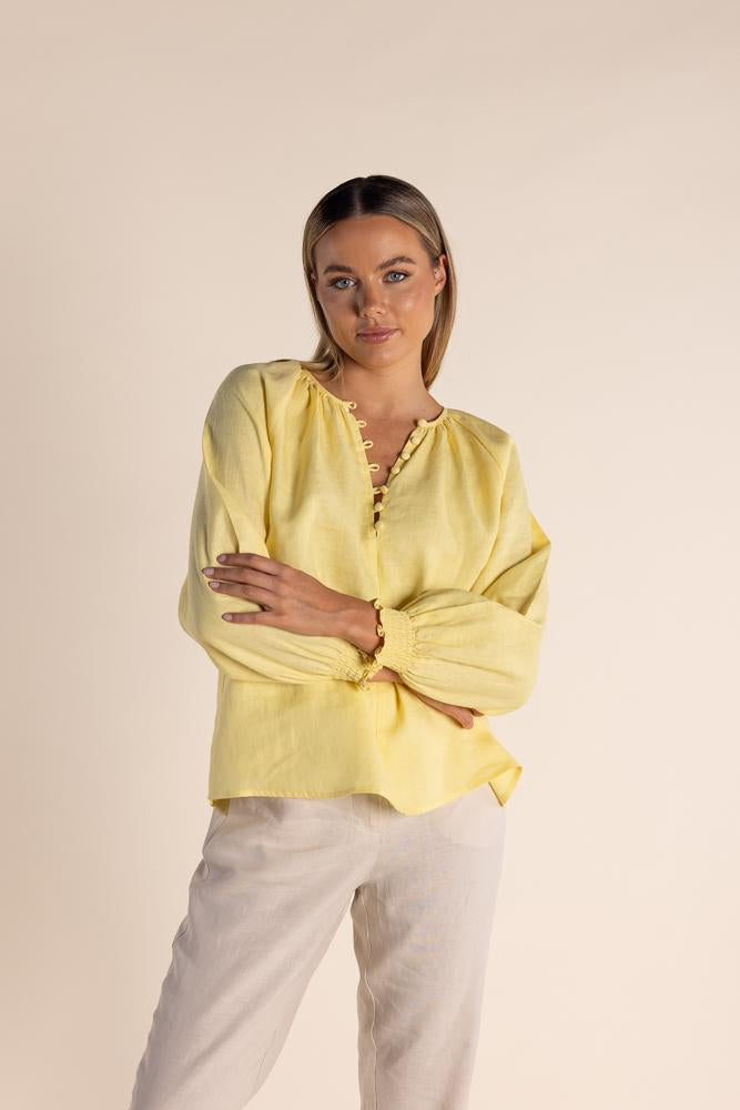 2844 LINEN BUTTON FRONT TOP