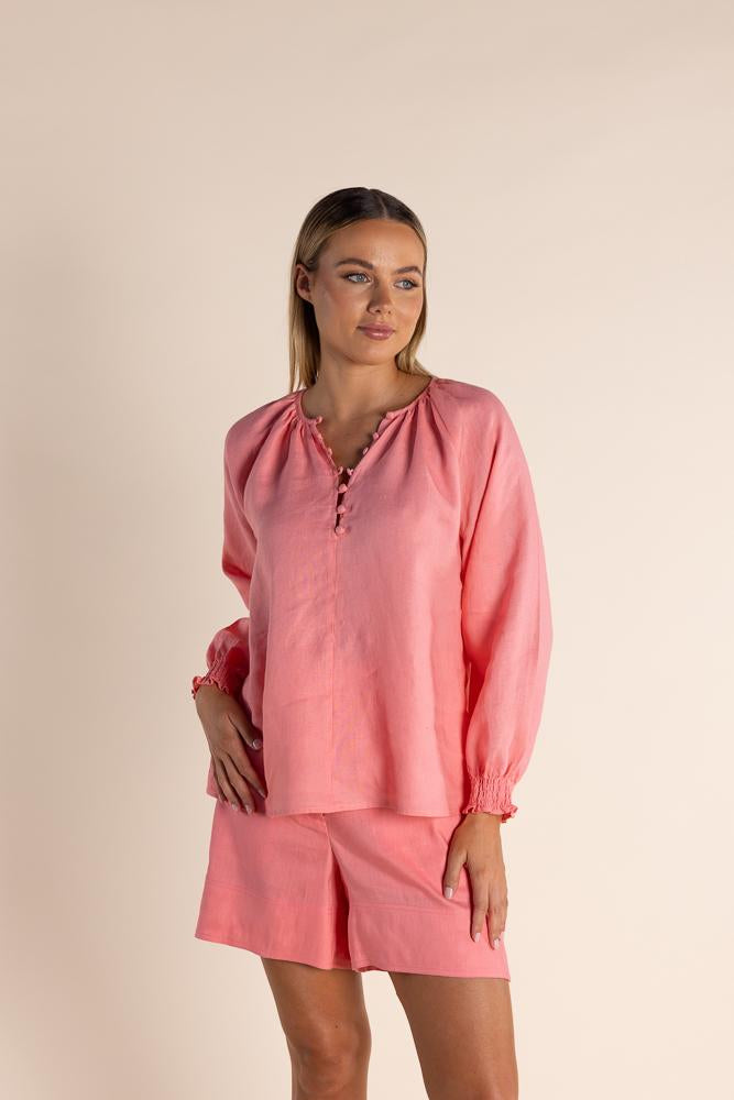 2844 LINEN BUTTON FRONT TOP