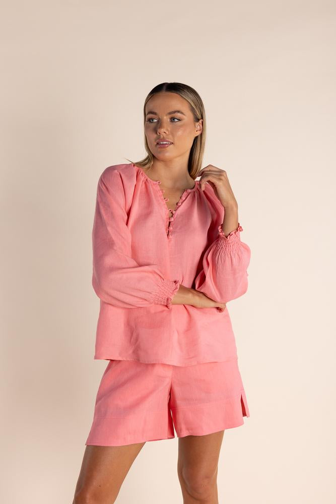 2844 LINEN BUTTON FRONT TOP