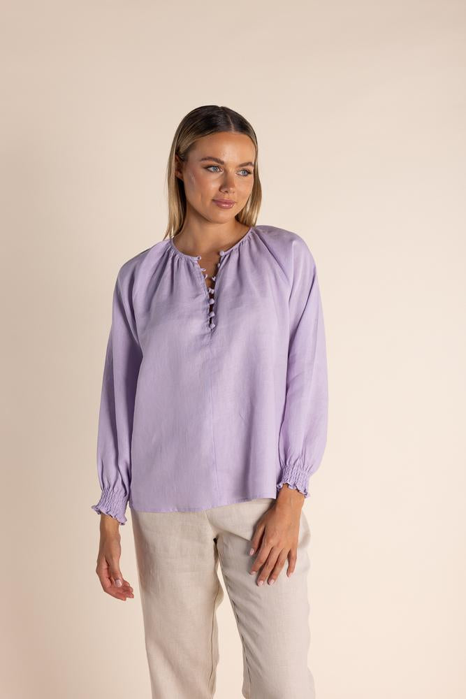 2844 LINEN BUTTON FRONT TOP