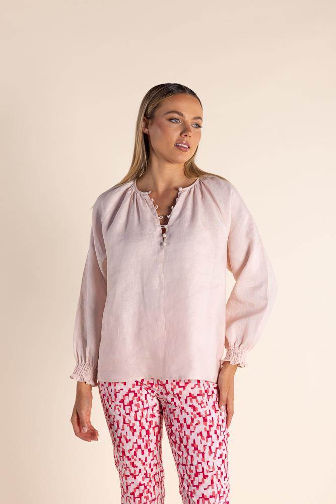 2844 LINEN BUTTON FRONT TOP