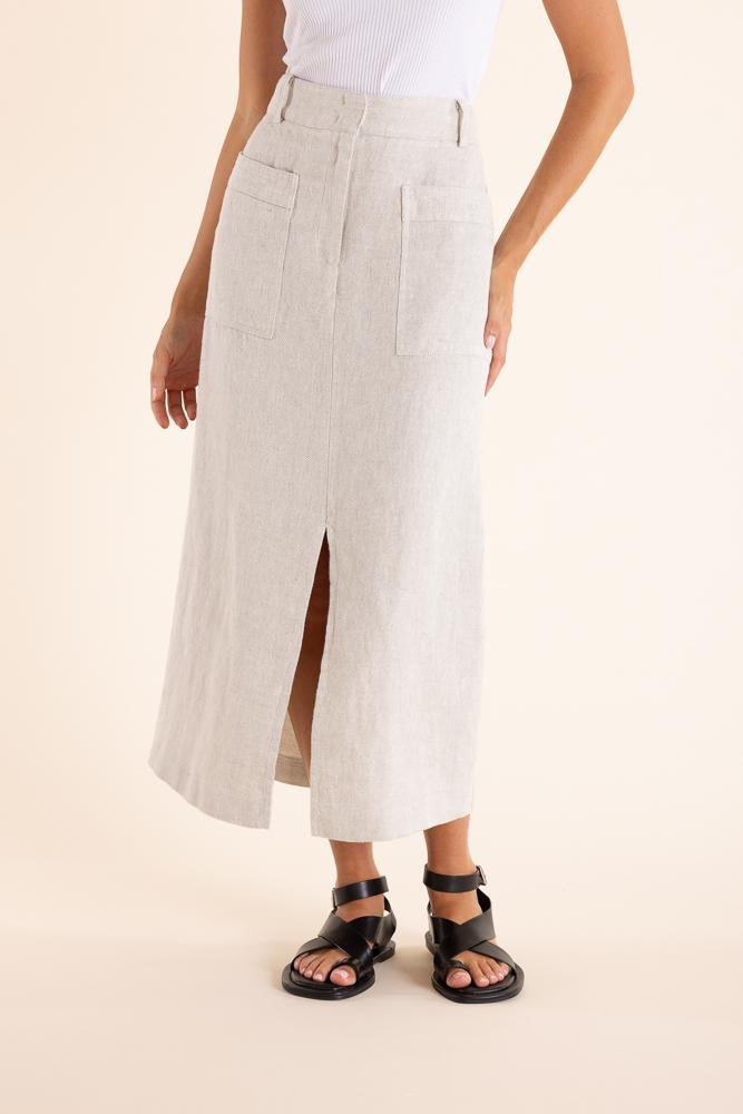 2848 - LINEN MIDI SKIRT-TEXTURED LINEN