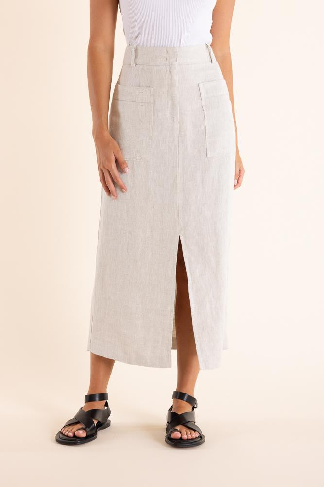 2848 - LINEN MIDI SKIRT-TEXTURED LINEN