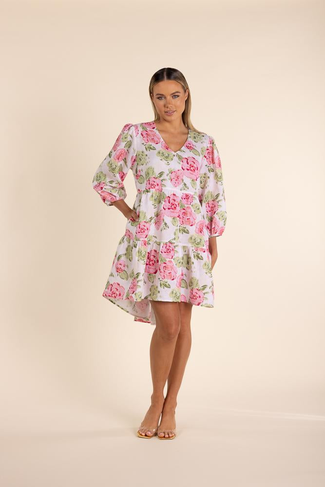 2851 - LINEN ROSE PRINT DRESS