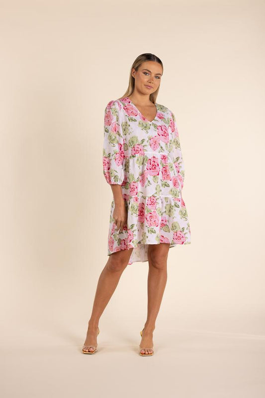 2851 - LINEN ROSE PRINT DRESS