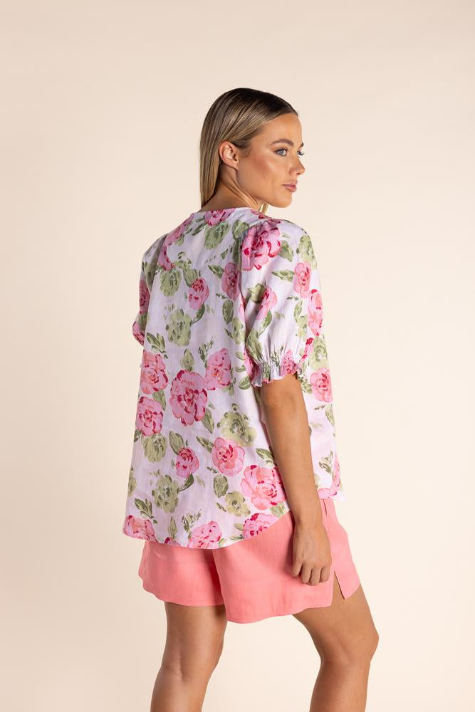 2852 - LINEN ROSE PRINT TOP -SOLD OUT