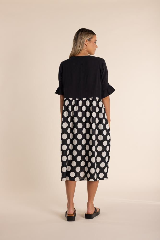 2860 - SPOT PRINT DRESS W/CONTRAST BODICE