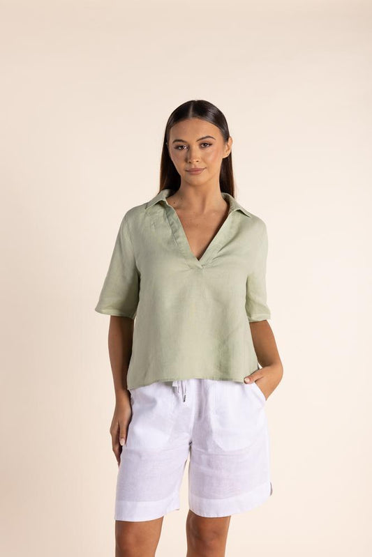 2872 LINEN TOP WITH COLLAR