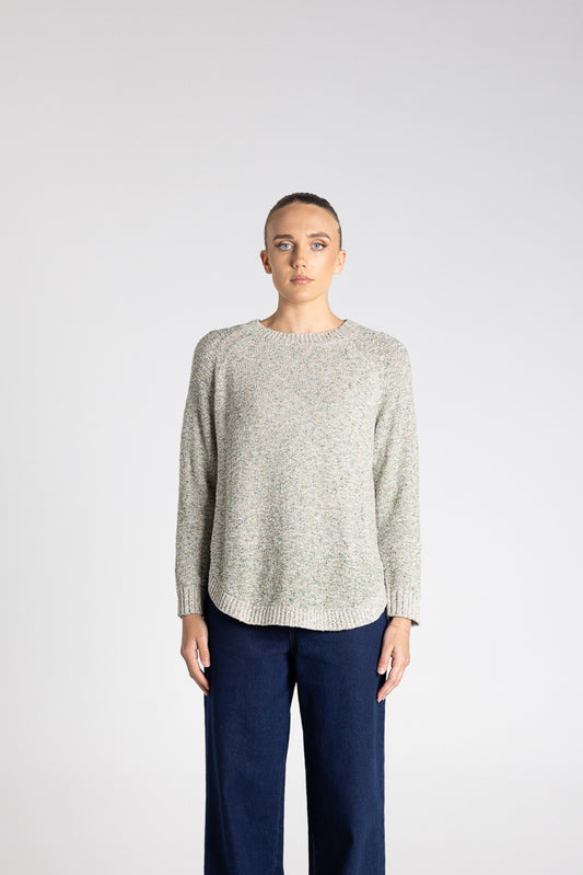 SCOOP HEM MOSS STITCH CREW - 3300