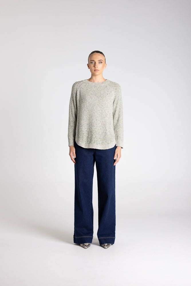 SCOOP HEM MOSS STITCH CREW - 3300
