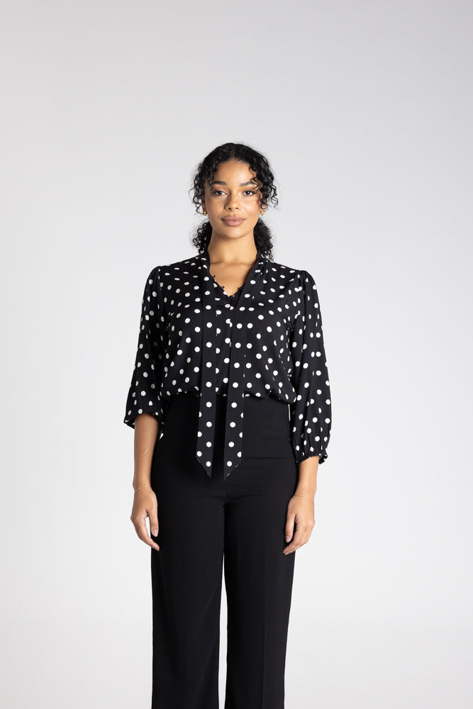 LOTTIE SPOT PUSSY BOW TOP - 3377