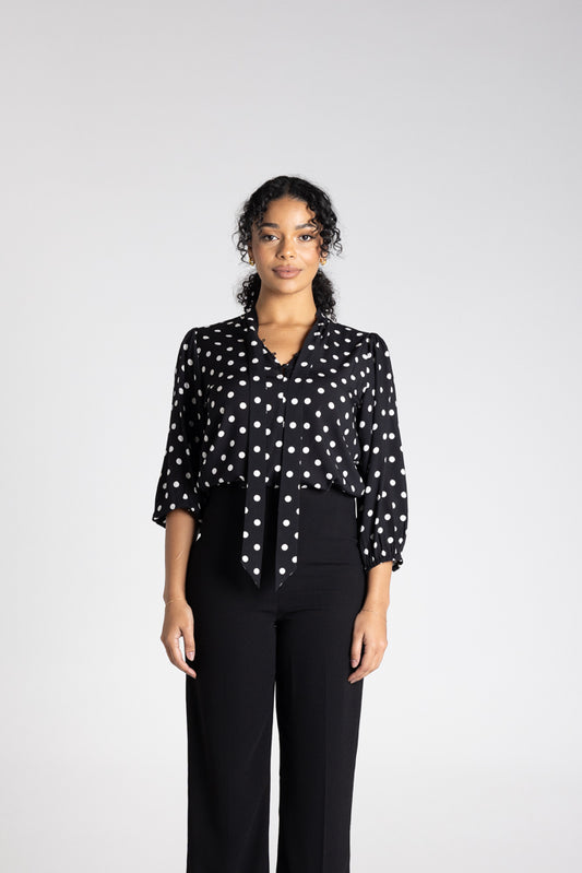 LOTTIE SPOT PUSSY BOW TOP - 3377