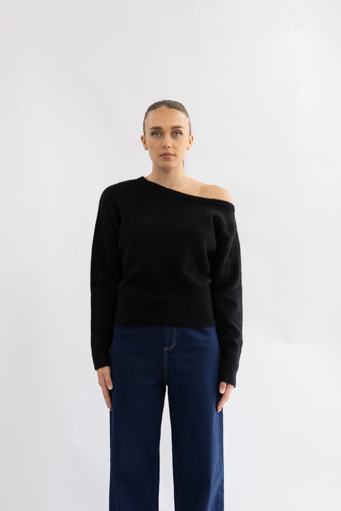 OFF THE SHOULDER FLUFFY KNIT - 3329