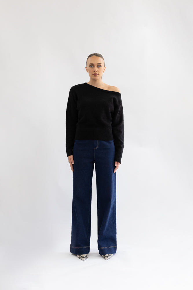 OFF THE SHOULDER FLUFFY KNIT - 3329