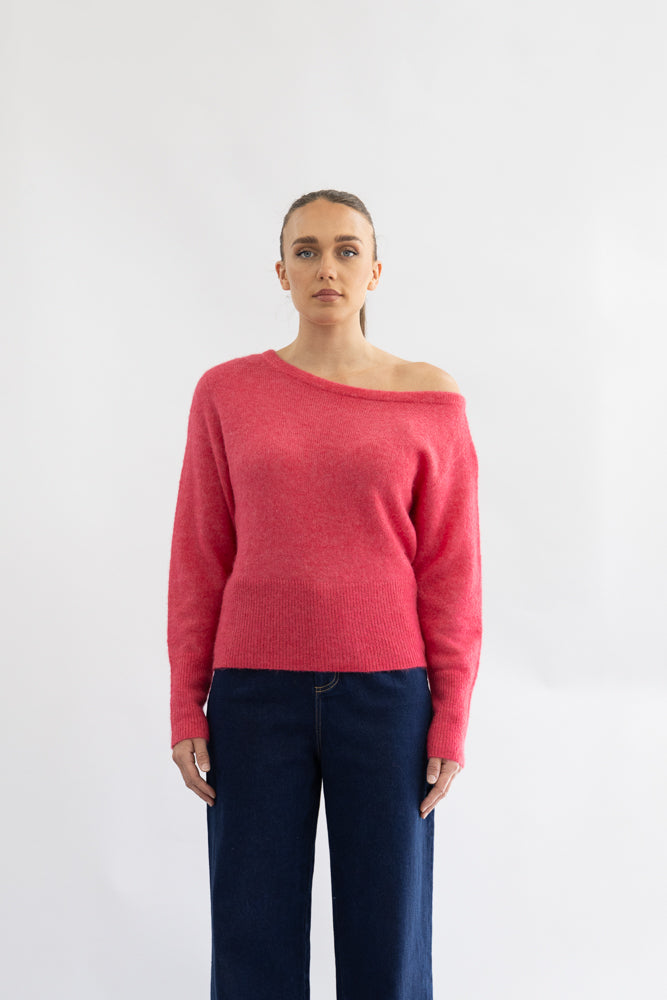OFF THE SHOULDER FLUFFY KNIT - 3329