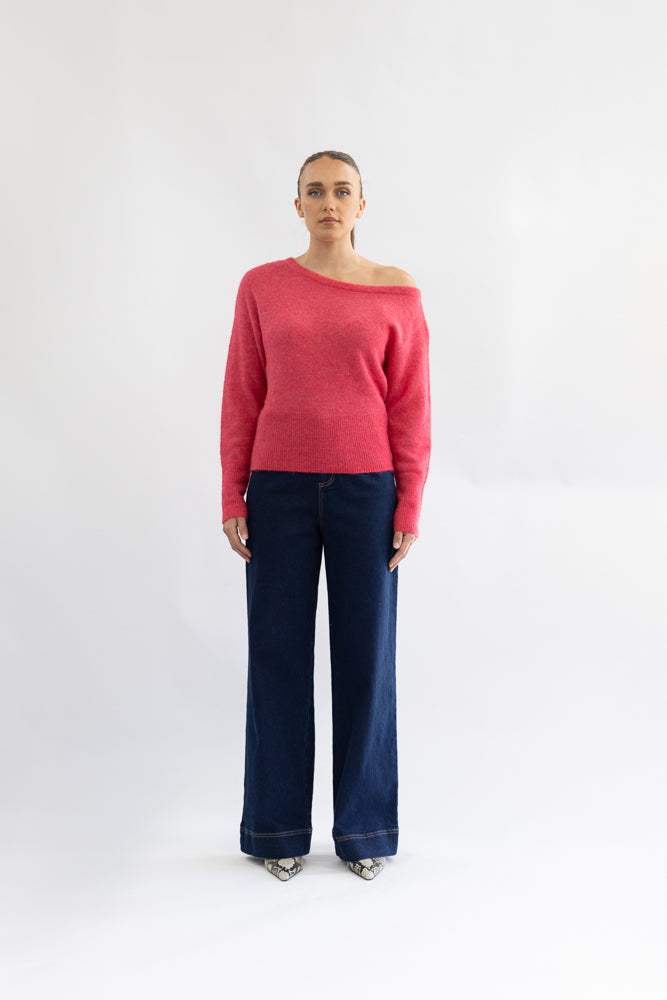 OFF THE SHOULDER FLUFFY KNIT - 3329