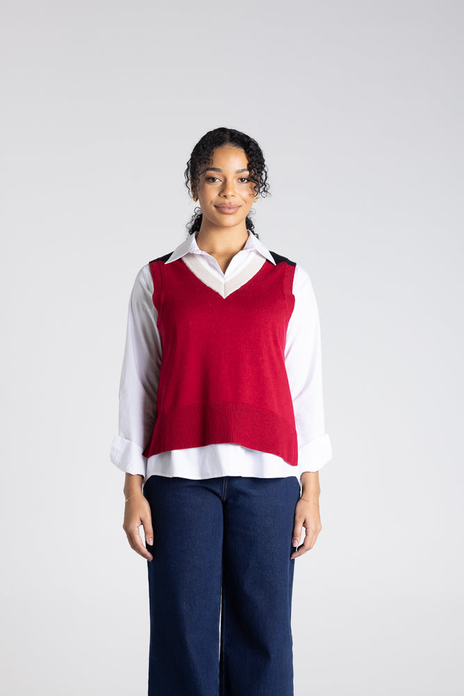 V NECK COLOUR BLOCK VEST - 3306
