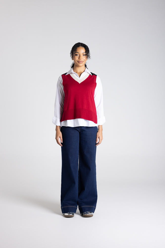 V NECK COLOUR BLOCK VEST - 3306