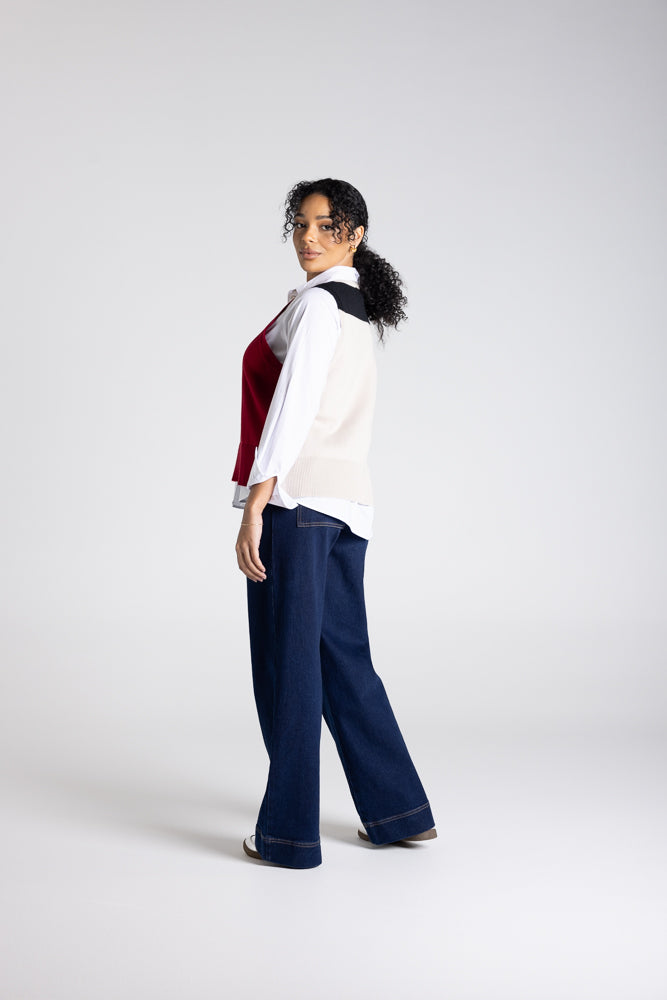 V NECK COLOUR BLOCK VEST - 3306