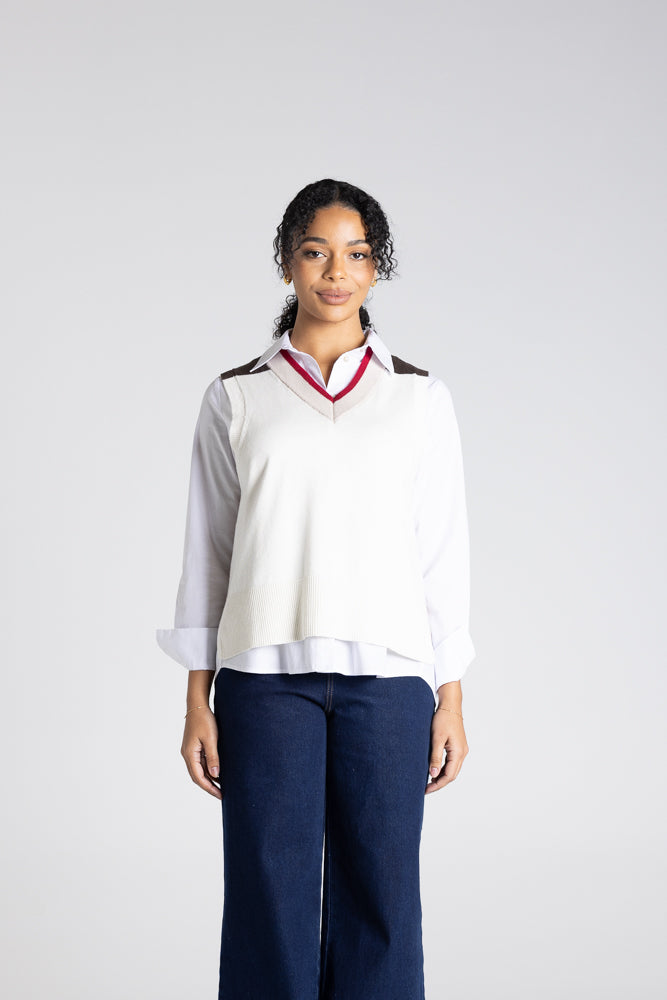 V NECK COLOUR BLOCK VEST - 3306