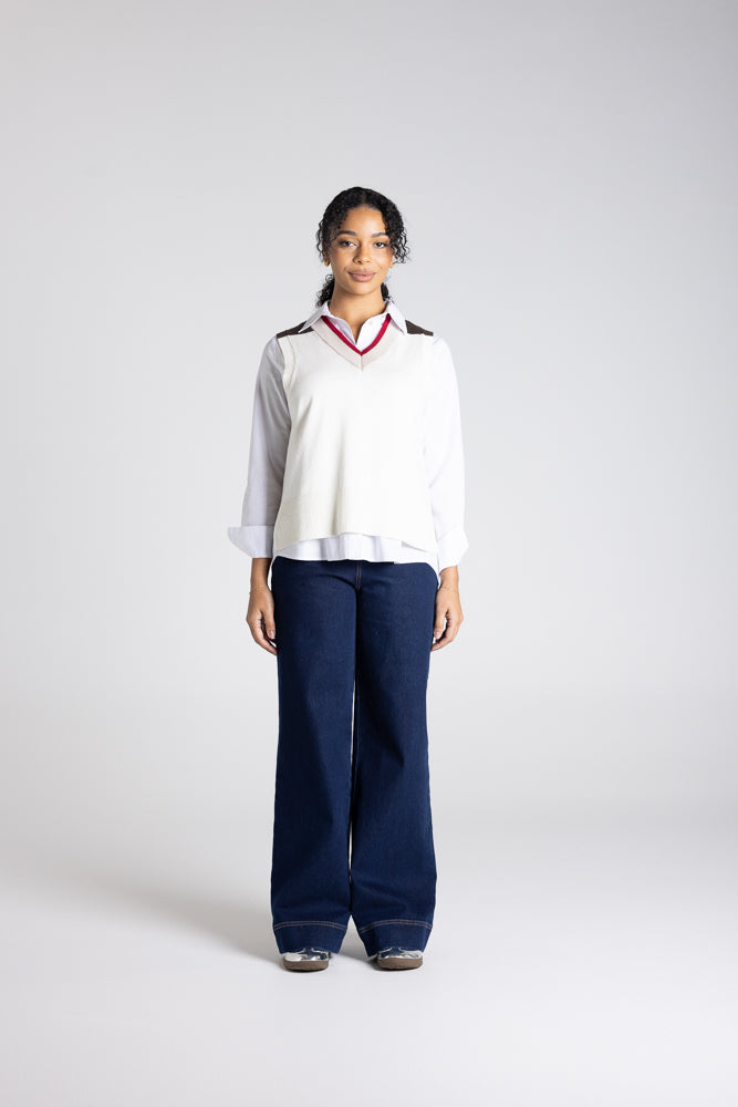 V NECK COLOUR BLOCK VEST - 3306