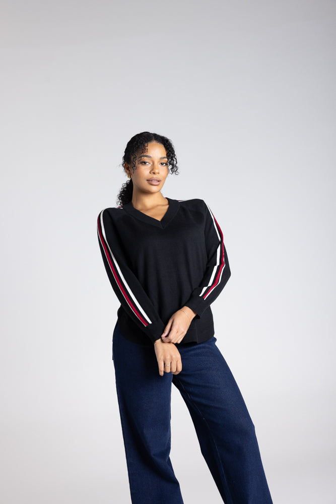 MULTI STRIPE SLV KNIT-SCOOP HEM - 3307
