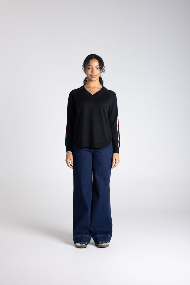 MULTI STRIPE SLV KNIT-SCOOP HEM - 3307