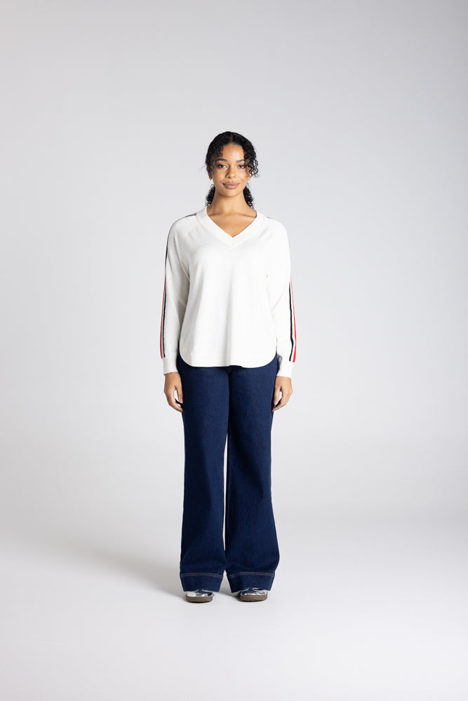 MULTI STRIPE SLV KNIT-SCOOP HEM - 3307