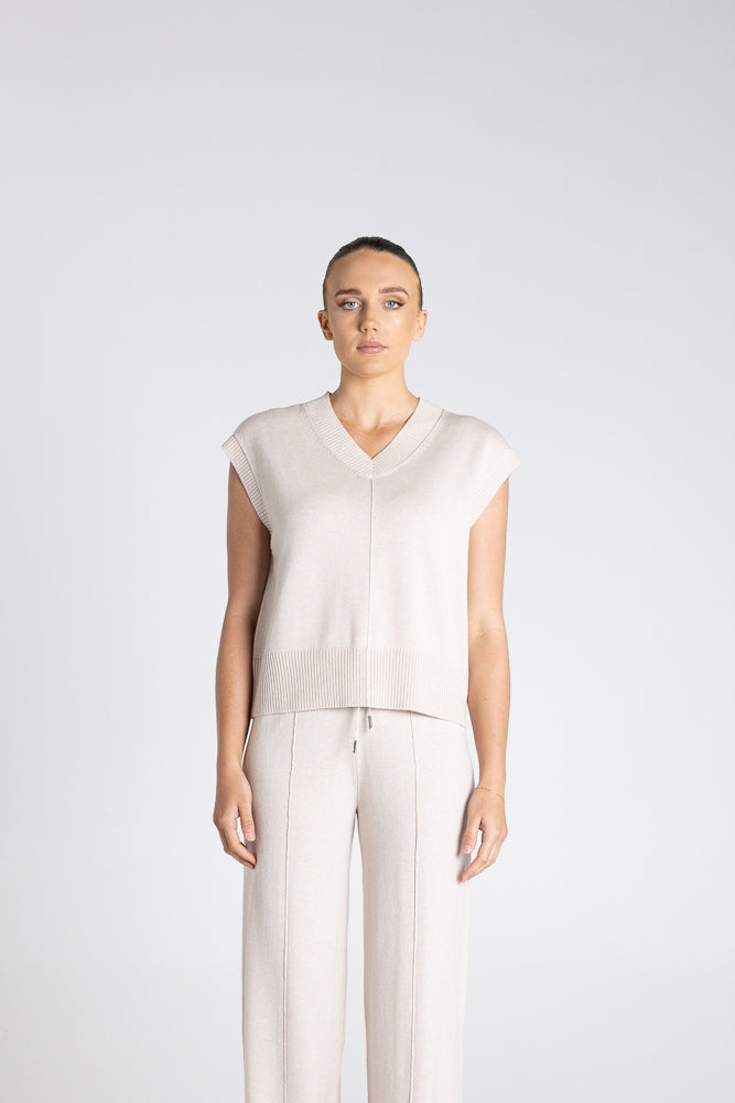 V NECK COTTON-MERINO VEST - 3316