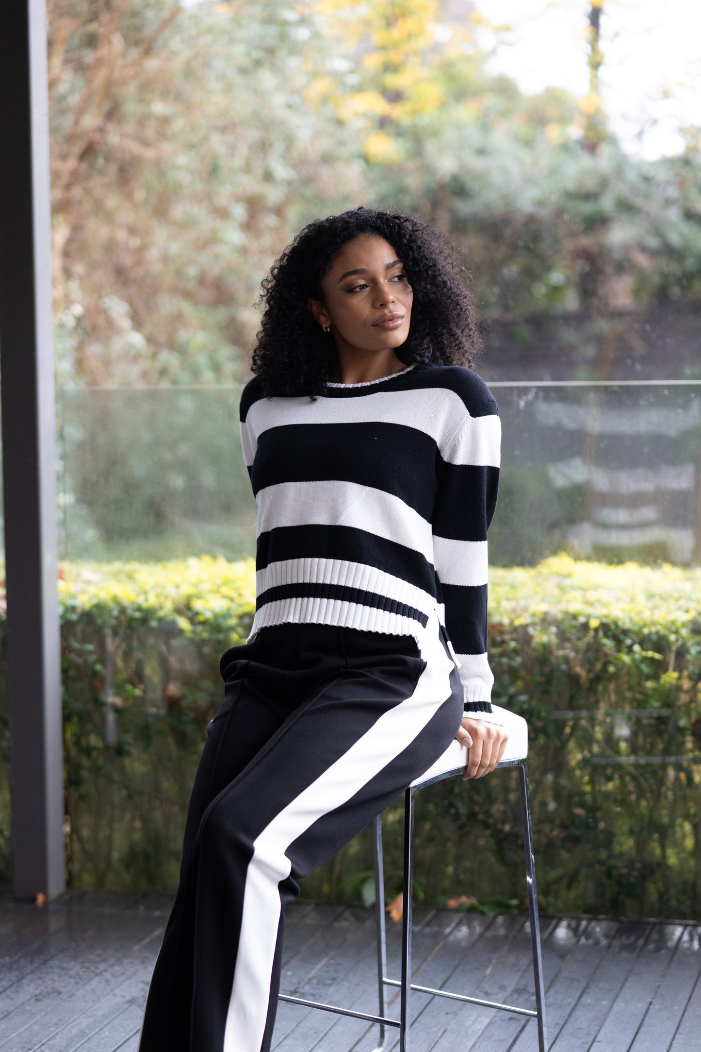 Dropped Shoulder Stripe Crew - 3304