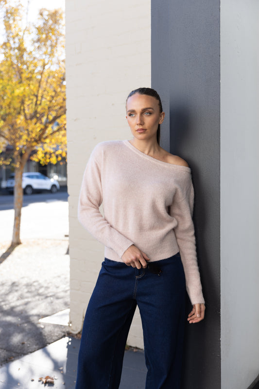 OFF THE SHOULDER FLUFFY KNIT - 3329
