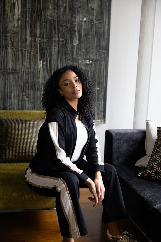 Dropped Shoulder Jacket, stripe trim - 3340